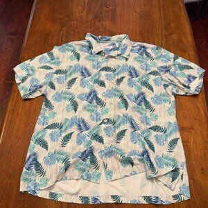Tommy Bahama Blue Green Leaf Hawaiian Shirt Men’s Size 3XL